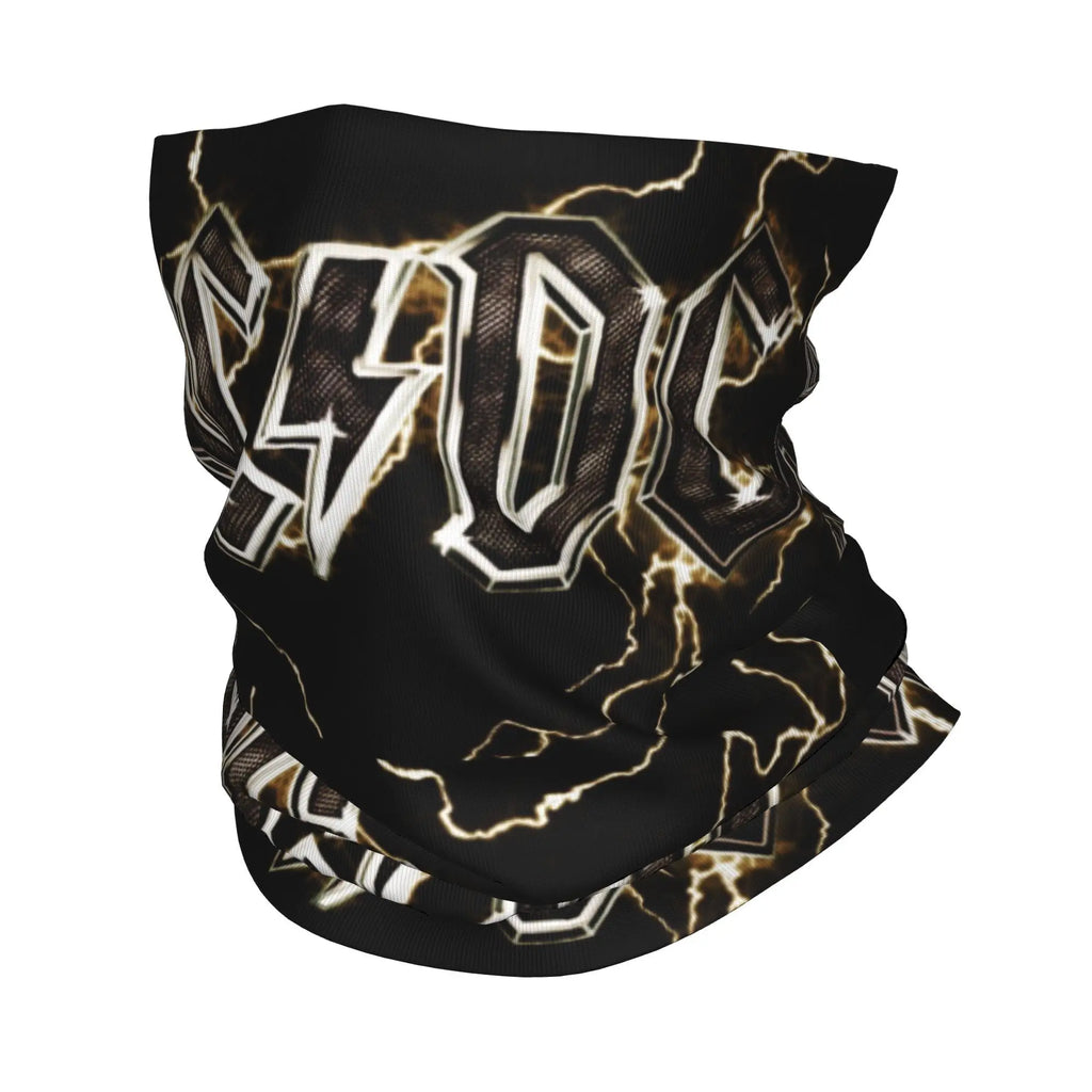 Custom Black AC DC Logo Camouflage Heavy Metal Band Bandana Neck Warmer Women Men Winter Hiking Ski Scarf Gaiter  Face Cover