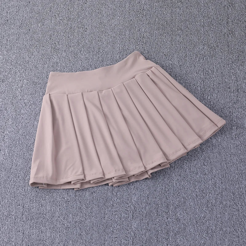 2024 New Best-Selling Pleated Nylon Spandex High Waisted Pocket Skirt With Anti Glare A-Line Sports Tennis Skirt