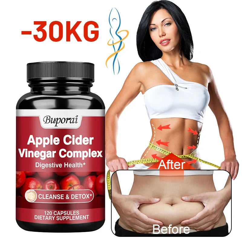 Apple Cider Vinegar - Improves Digestion, Appetite Suppression,Weight Management, Relieves Bloating - 120 Capsules