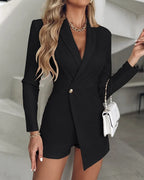 Black Romper Women 2025 New Fashion Shawl Collar Buttoned Long Sleeve Rompers Office Lady One Pieces Daily Woman Clothing