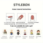 10Pcs Short Square Round Handmade Nails Bow Black and White Bear Fake Nail Diamond Decoration Removable Wearable Nail for Women