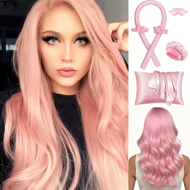 6-piece sleep styling set, no heat curling tool, women's overnight curling set.