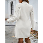 2025 Autumn Women Sweater Dresses Pearls Round Neck Long Sleeve Hip Wrap Dress Winter Elegant Ladies Casual Solid Slim Fit Dress