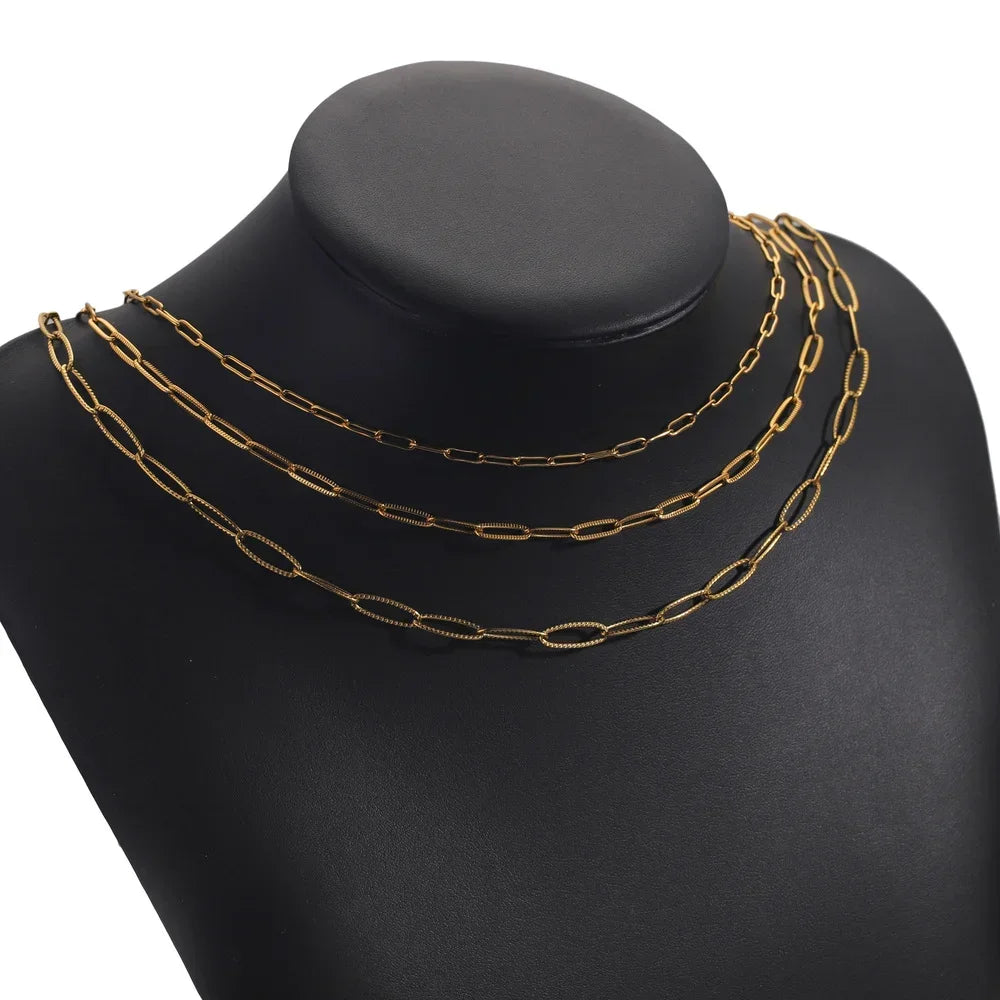 5pcs 45+5cm plated Gold Stainless Steel Link Chains Oval Bulk Necklaces Jewelry Adjustable Chains Wholesale Chokers DIY Crafts