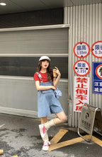 Denim Jumpsuit Rabbit Ears Cute Girl Chic Wide Legs High Waist Loose Korean Japan High Street Solid Jump Suits Women