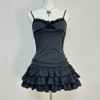 Chic Punk Y2K Dress Aesthetics Graphic Print Fashion Rock Goth Braces skirt Vintage Hiphop Sexy Pleated skirt Summer Streetwear