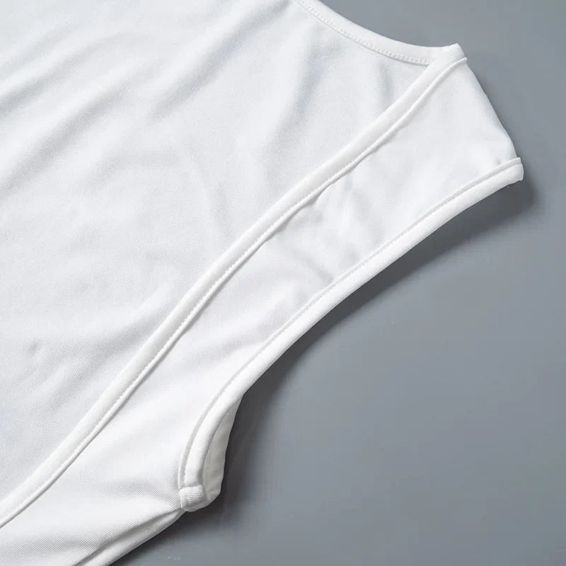 Elegant Sleeveless Backless Slim Fit Mini Dress Women Chic Round Collar A-line Short Dress 2025 Ruffle Edge Casual Dresses