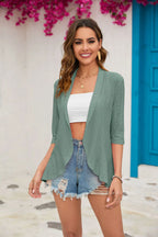 2024 Summer Fashion Ladies Hollow Out Cardigan Boho Tops Women Beach Outwear Casual Three Quarter Sleeve Sunscreen Shirt
