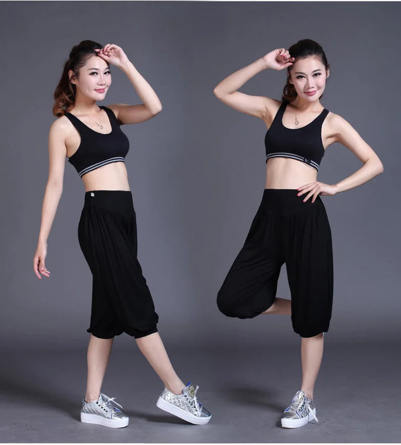 1pcs/lot woman modal yoga pants female summer solid belly dancing calf length pants