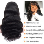 3X1 Glueless Wigs Human Hair with Bangs Body Wave Human Hair Wig with Bangs 3X1 Bleached Knots Lace Front Wig for Black Women