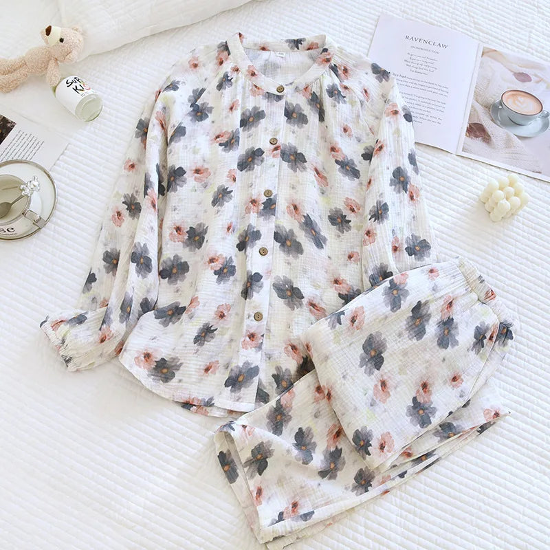 2025 New Women's Spring/Summer Pajama Set 100% Cotton Long Sleeve Long Pants Two Piece Set Large Home Clothes