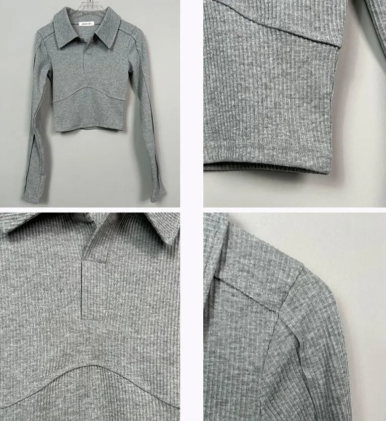 Elegant Coquette Women's Polo Neck T-Shirt - Long Sleeve, Chic Style, Effortless Elegance
