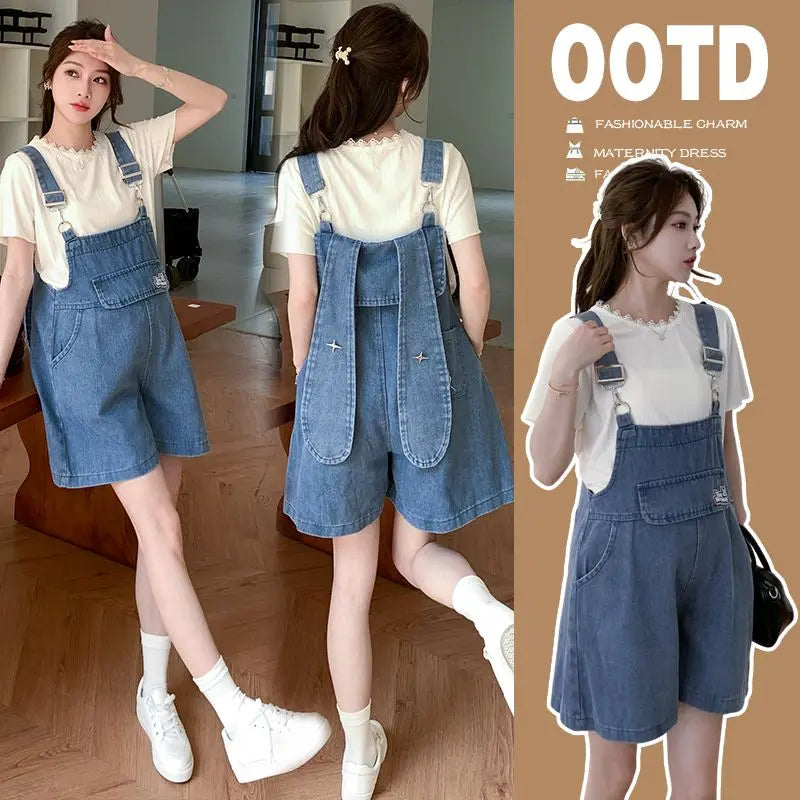 Denim Jumpsuit Rabbit Ears Cute Girl Chic Wide Legs High Waist Loose Korean Japan High Street Solid Jump Suits Women