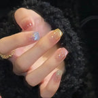 10pcs Handmade Fake Nails with Sticky Tabs Summer multicolor French Cat Eye Beautiful press on Nails Medium Short Stick-on Nails