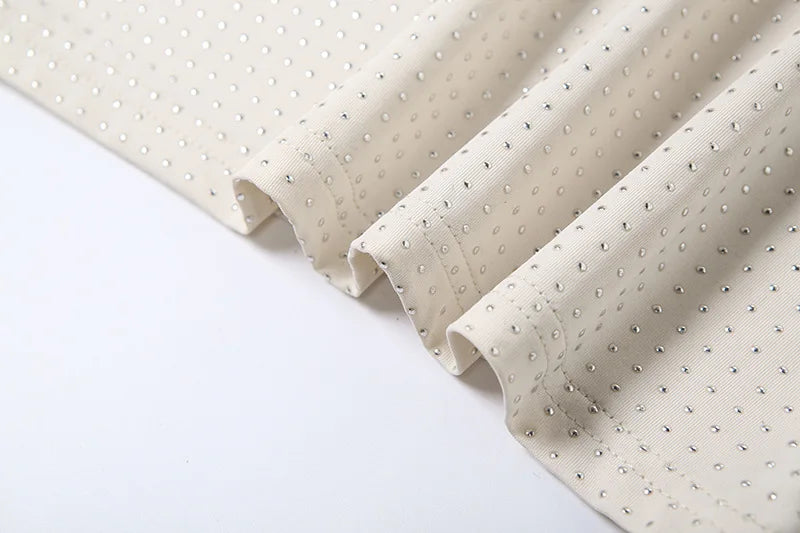 2025 New Diamond Pasted Solid Color Mini Dress Women Fashion Deep V-neck Strapless Dresses Female Trend Streetwear Clothing