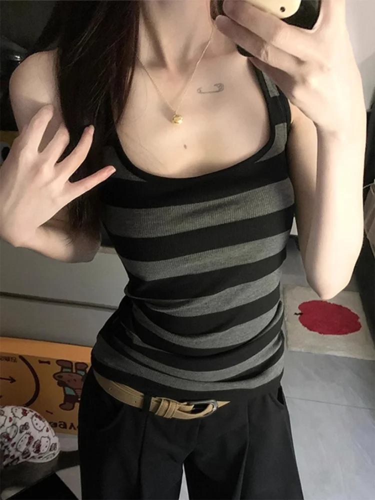 2025 New Striped Tank Tops Women Summer Tight Sexy Camisole Sleeveless Top Casual Y2K Clothing for Women Basic