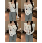 Elegant Off-Shoulder Long Sleeve Knitted Top For Women 2023 Autumn Slimming Smooth Base Layer T-Shirt Polyester Fiber Full Sleev