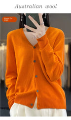 100 Merino Wool Knitted V-neck Sweater Women's Top Loose Korean Version Fashionable Versatile Autumn And Winter Cashmere Sweater