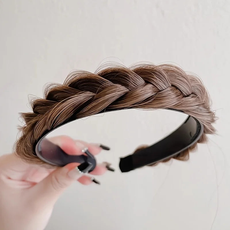 Elegant Bohemian Braided Wig Headband for Women - Non-Slip Teeth Design, Vintage/Boho Style, Plastic Hair