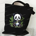 Canvas Bag for Women Cartoon Panda Printed Shopper Handbags Storage Reusable Canvas Shoulder Bag China Panda Female Tote Bag