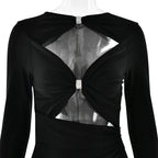 Articat Sexy Hollow Out Long Sleeved Elastic Tight Dress Women Pleats Double Layered Female Vestidos Elegant Party Evening Dress