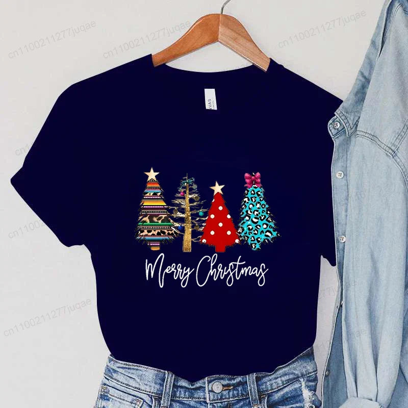 Christmas Lights Xmas Tree Print Fashion Graphic Women Tops Women Tshirt Tee Funny Christmas Party Aesthetic Shirt Camisas Mujer