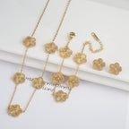 3Pcs Stainless Steel Hot Selling Gold Plated Clover Necklace Earrings Bracelet Jewelry Set Five Leaf Flower Jewelry For Women