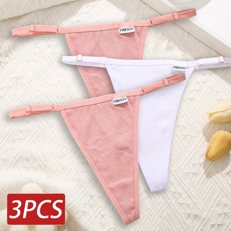 Cotton Sexy Thongs Adjustable Women's Panties Soft Panties Low Waist Seamless Thongs Woman Lingerie Tangas Mujer S-XL FINETOO