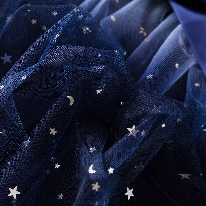 2025 Red Christmas Dress for Baby Girls Winter Long Sleeve Mesh Dresses for 3-8Yrs Kid Star Sequin Birthday Party Princess Dress