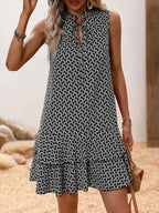 2025 Elegant Women's Casual Loose Ruffle Mini Dress Summer Bohemian Printed V-neck Lace-up Small Flying Sleeve Dresses For Women