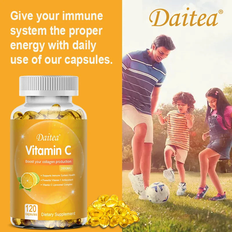Daitea Vitamin C Capsules 2000 mg Nutritional Supplement - Antioxidants promote skin, hair, nails and immune health