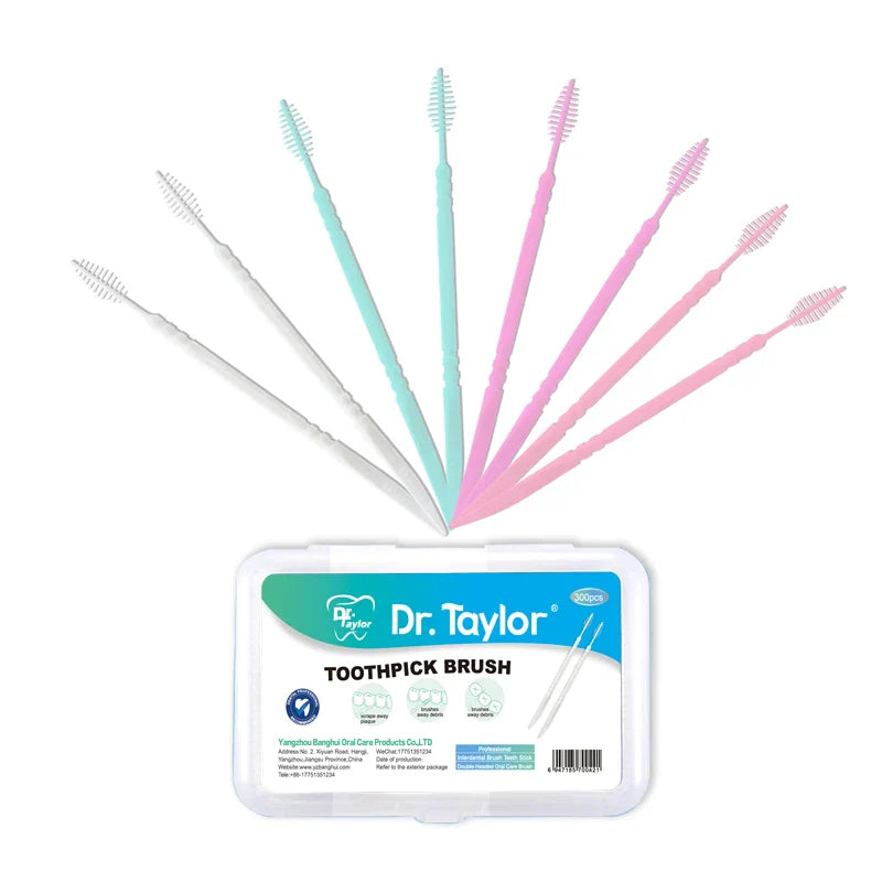 300 Pcs Double-ended Fish Bone Shaped Disposable Plastic Toothpick ,Dental Floss,Interdental Brush