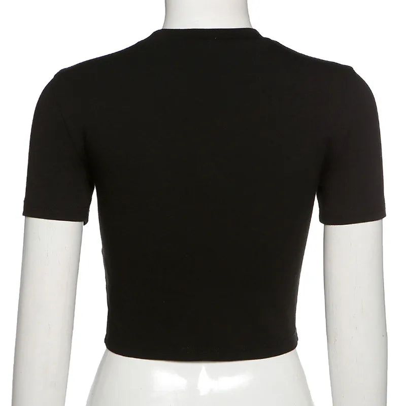 Aesthetic Y2k Sexy Punk Vintage Goth T Shirt Summer Clothes For Women O-neck Short Sleeve Streetwear Fashion Crop Top