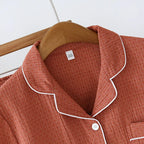 2025 New Japanese Spring/Summer Couple Pajama Set 100% Cotton Crepe Short Sleeve and Long Pants Two Piece Home Suit Thin Style