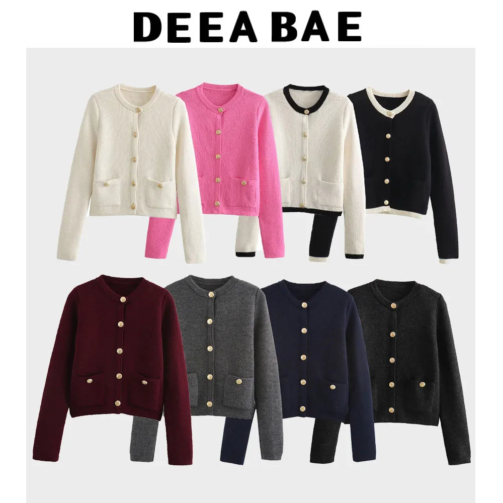 DEEABAE  High Quality Women's Winter Sweater  Button-decorated Pocket Knitwear Sweater Cardigan For Women Korean Popular Clothes