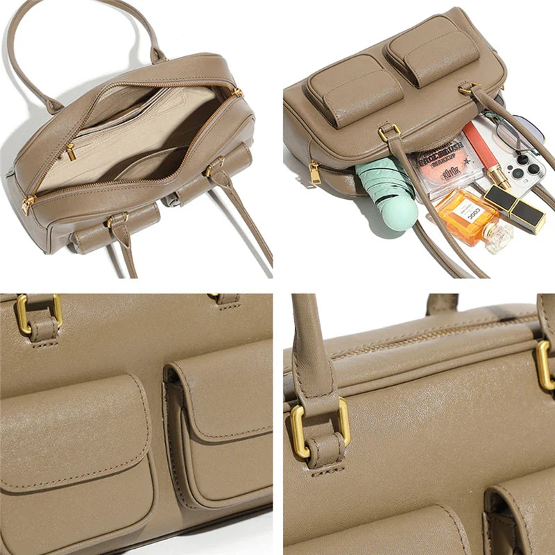 Burminsa Cowhide Genuine Leather Underarm Shoulder Bags For Women 2025 Luxury Designer Korean Bowling Tote Work Ladies Handbags