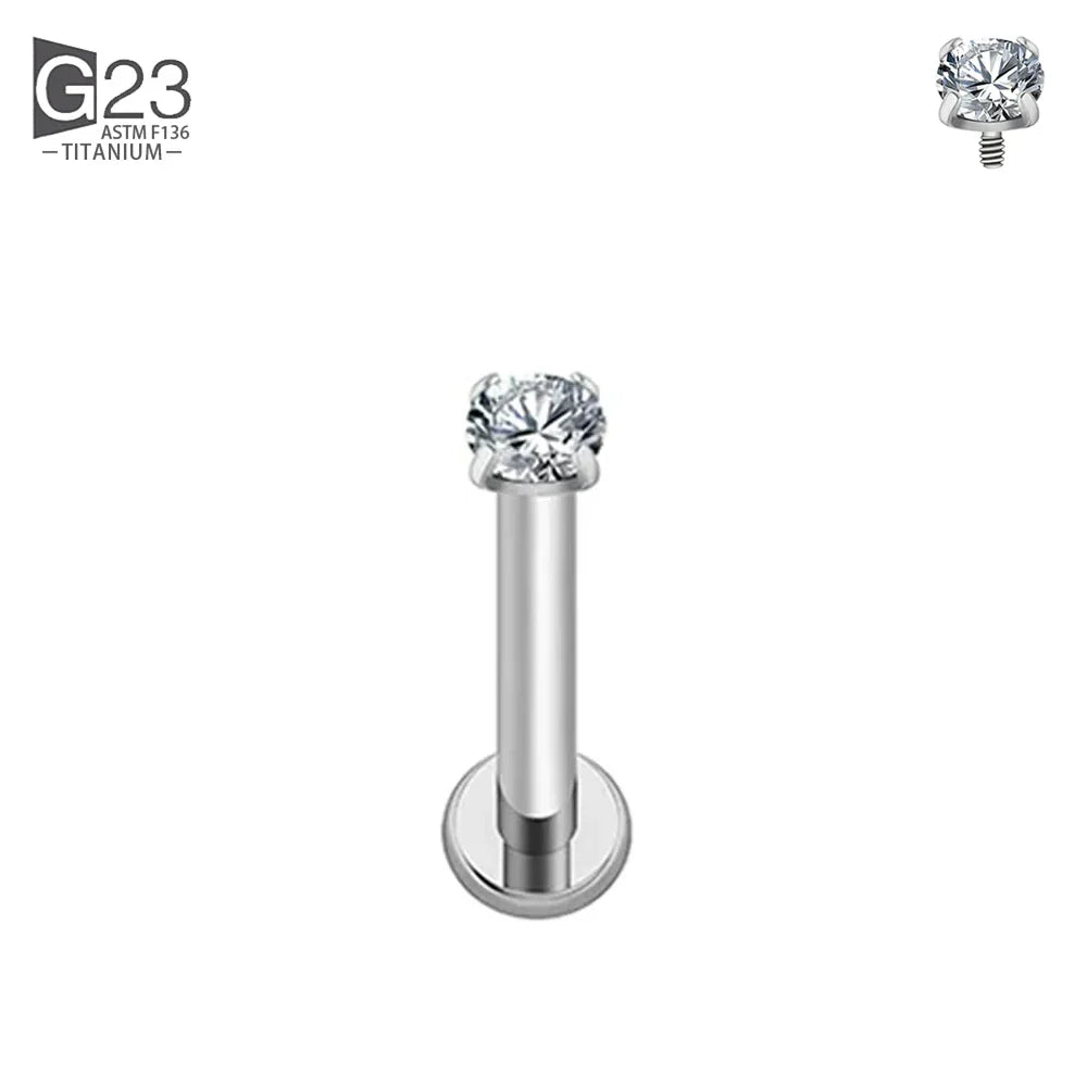 ASTM F136 Titanium 2/2.5/3/4mm CZ Labret Stud 16G Tragus Helix Cartilage Conch Flatback Earlobe Piercing Body Jewelry