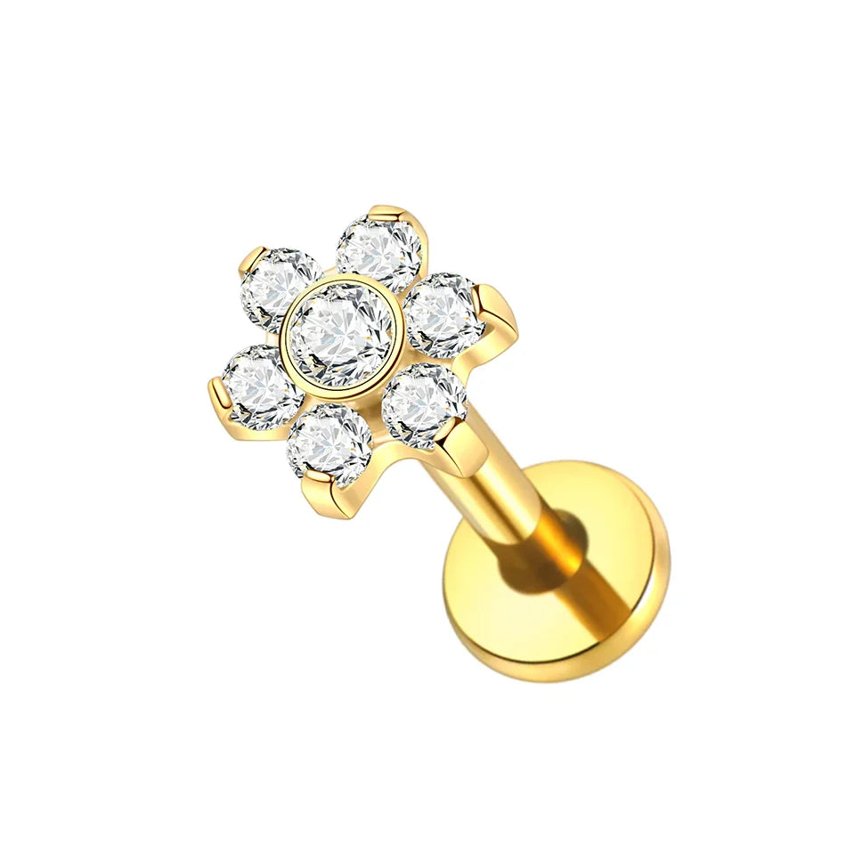 1PC Titanium Zircon Star Flower Labret Piercing for Women Cartilage Tragus Daith Helix Stud Earring Body Jewelry