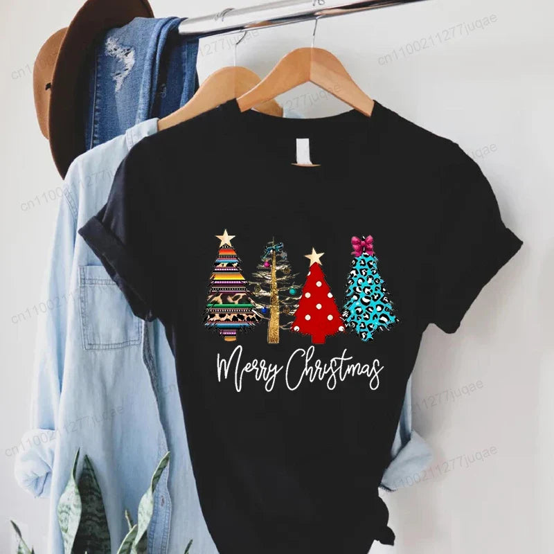 Christmas Lights Xmas Tree Print Fashion Graphic Women Tops Women Tshirt Tee Funny Christmas Party Aesthetic Shirt Camisas Mujer