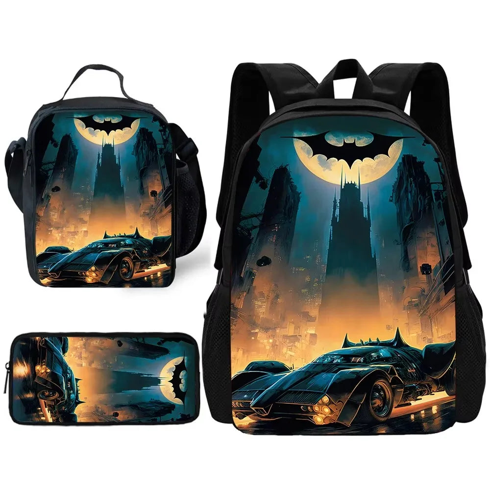 Child Superhero Batmans School Backpack with Lunch Bags ,Pencil Bags ,School Bags for Boys Girls Best Gift