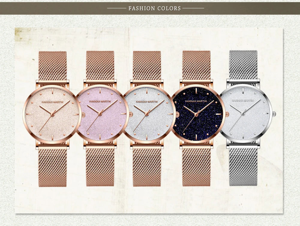 2025 New Women's Luxury Watch Matte Dial Japanese Quartz Movement Stainless Steel Mesh Strap Hannah Martin Brand Original Watch