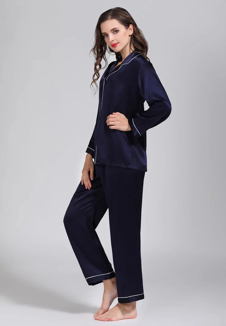 100% Pure Silk Women's Classical Pajama Set Sleepwear Nightgown M L XL YM007