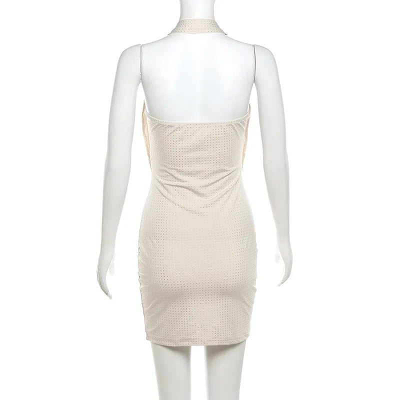 2025 New Diamond Pasted Solid Color Mini Dress Women Fashion Deep V-neck Strapless Dresses Female Trend Streetwear Clothing