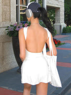 Elegant Sleeveless Backless Slim Fit Mini Dress Women Chic Round Collar A-line Short Dress 2025 Ruffle Edge Casual Dresses