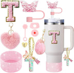 9PCS Accessory Set for Stanley Cup 30oz 40oz Butterfly Straw Cover Cap Silicone Boot Charm Initials Sticker Spill Proof Stopper