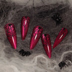 24pcs Manicure Long Almond False Nails Stiletto Ballerina Fake Nials Detachable Halloween Bat French Nail Tips DIY