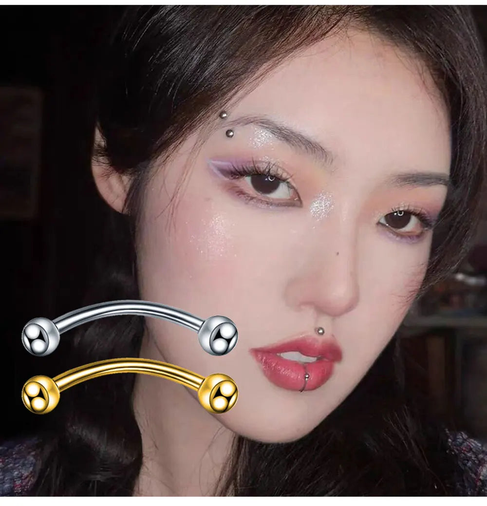 6Pcs Eyebrow Piercing Banana Shape Lip Ring Stainless Steel Curved Barbell Stud Helix Navel Cartilage Earring Body Jewelry