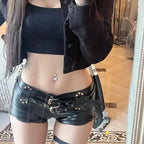 Booty Women's Shorts Leather Tight Low Rise Waist Black Skinny Outfits Youthful Trend 2025 Harajuku Fashion Female Short Pants