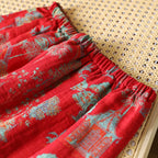 2025 New Spring and Autumn Women's Pajama Set 100% Cotton Retro Color Woven Home Clothes Long Sleeve Long Pants Two Piece Set