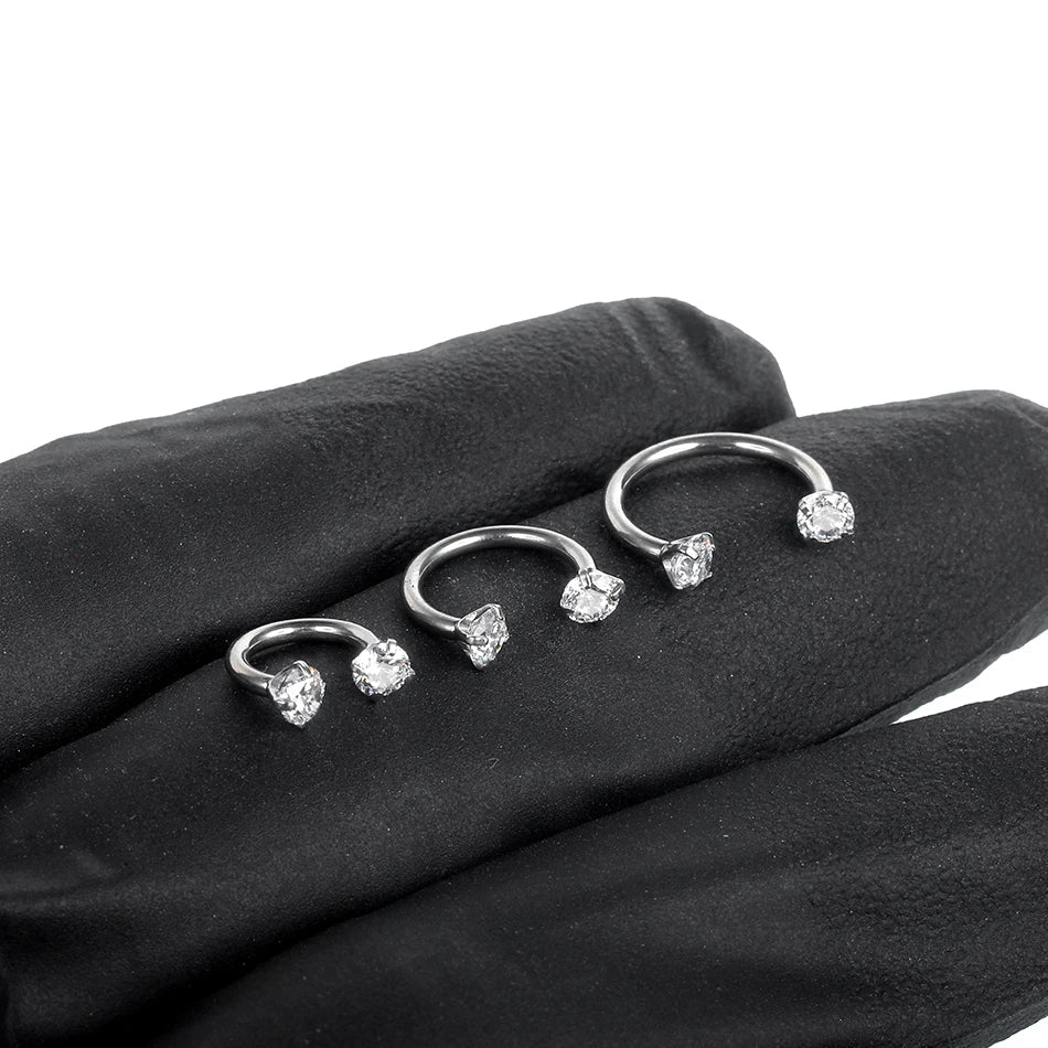 1PC Titanium Nose Horseshoe Ring Nose Septum Piercing Prong Set Round Zircon Ear Cartilage Tragus Daith Body Piercing Jewelry